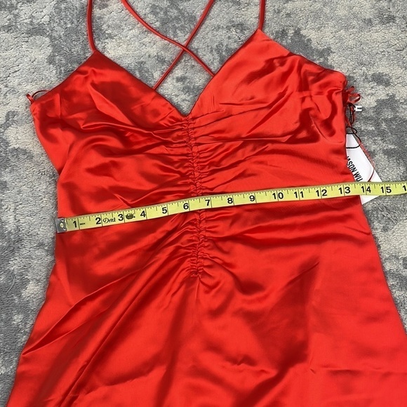 NWT Jason Wu Cinched Front Red Satin Midi Dress Slinky Lingerie Style Sz S - Picture 8 of 12